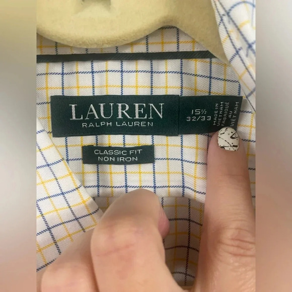Lauren Ralph Lauren Classic Fit Checked Long Sleeve Button Down Size 15 1/2 Med - Picture 4 of 5